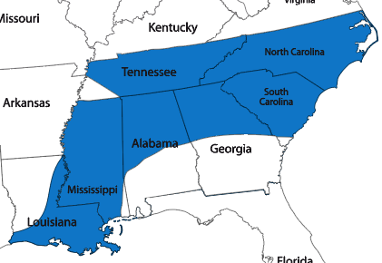 Midsouth Division (Louisiana, Mississippi, Alabamaa, Tennessee, South Carolina, North Carolina, Georgia)