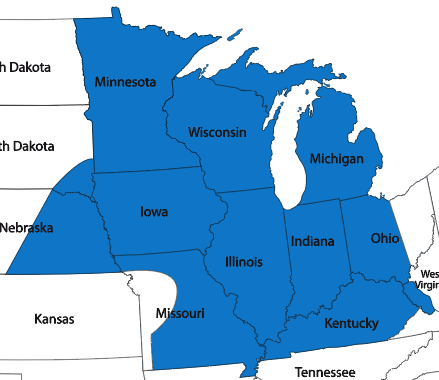 Midwest Division (Minnesota, Nebraska, Iowa, Missouri, Wisconsin, Illinois, Indiana, Kentucky, Michigan, Ohio)